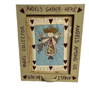 Angels Gather Here Quilted Decor Patchwork Angel Framed Country Chic Cottagecore